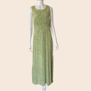 Vintage 90's Green Floral Sleeveless Maxi Summer Dress